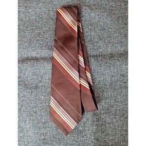 Tie 70s 80s 90s Y2K Mens Bragg Brown Gold Rust Stripe 3.5 Wide 56 Long